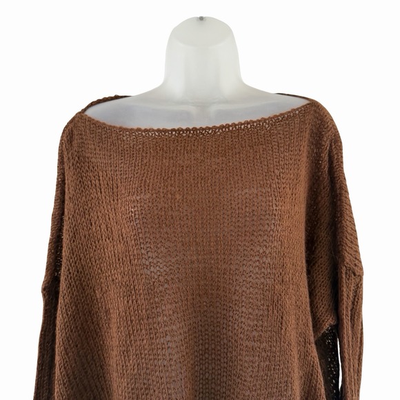Handknit Brown Oversized Slouchy Sweater Womens 2X 3X Fuzzy Ribbed Knit Pullover - Picture 15 of 16